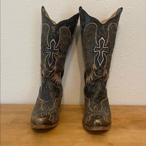 Corral Vintage Brown Leather Wing Cross Women's Western Cowboy Boots Size 9